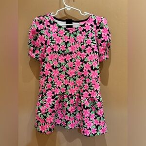 Lilly Pulitzer Pink Floral Dress Zipper Up Back Girls Size Small 4-5